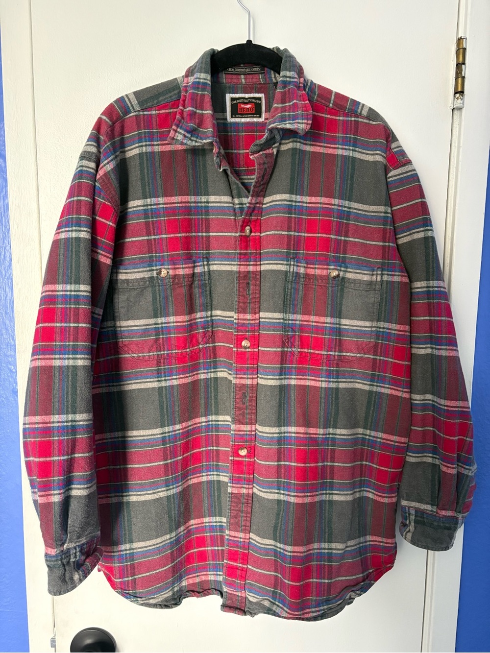 Wrangler Red and Gray Plaid Flannel Shirt